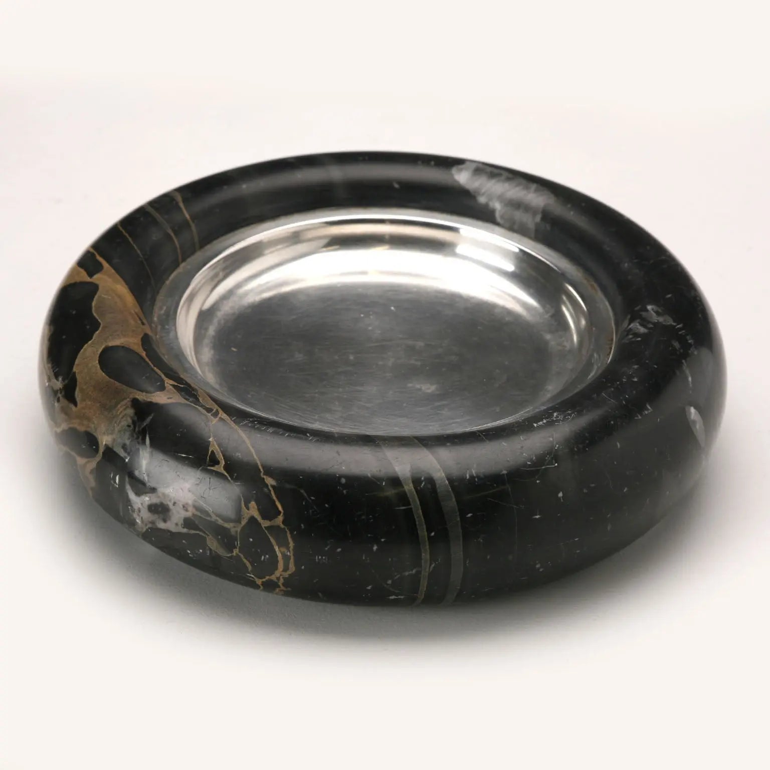 1970s Black Marble and Silver Valet Tray