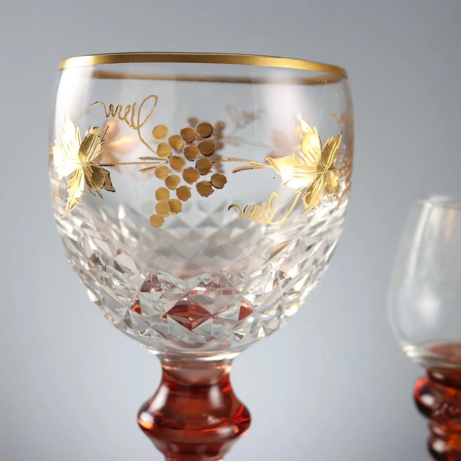 Vintage Glasses Coloured and Engraved Glass XX Century