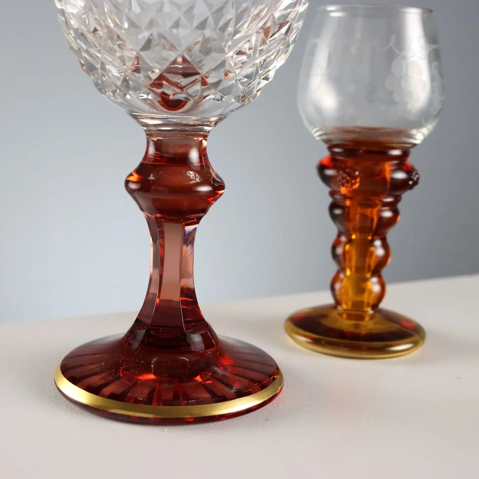 Vintage Glasses Coloured and Engraved Glass XX Century