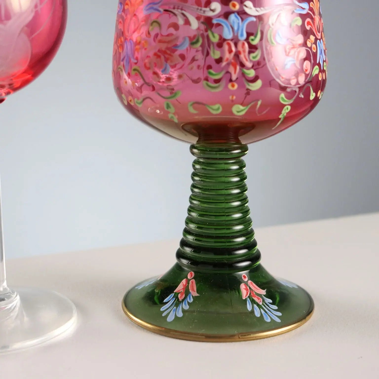 Vintage Glasses Coloured and Engraved Glass XX Century