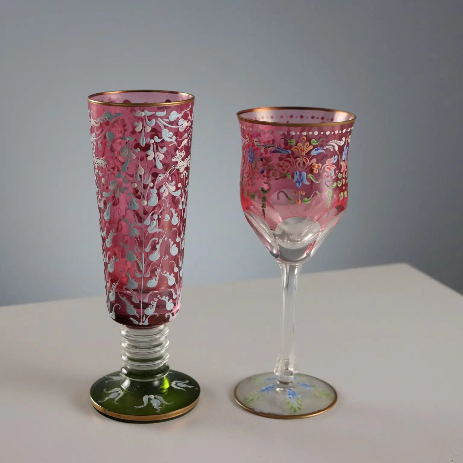 Vintage Glasses Coloured and Engraved Glass XX Century