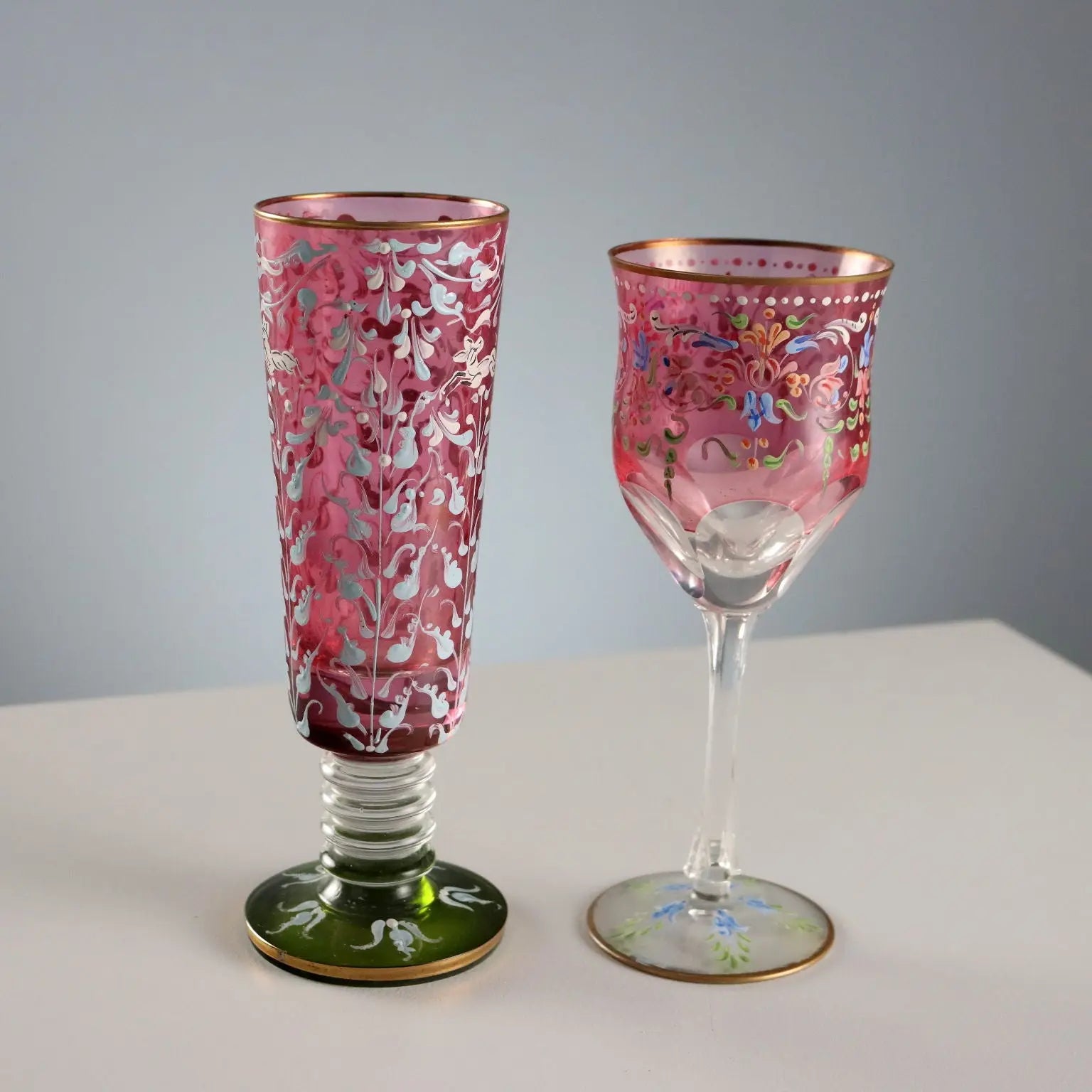 Vintage Glasses Coloured and Engraved Glass XX Century