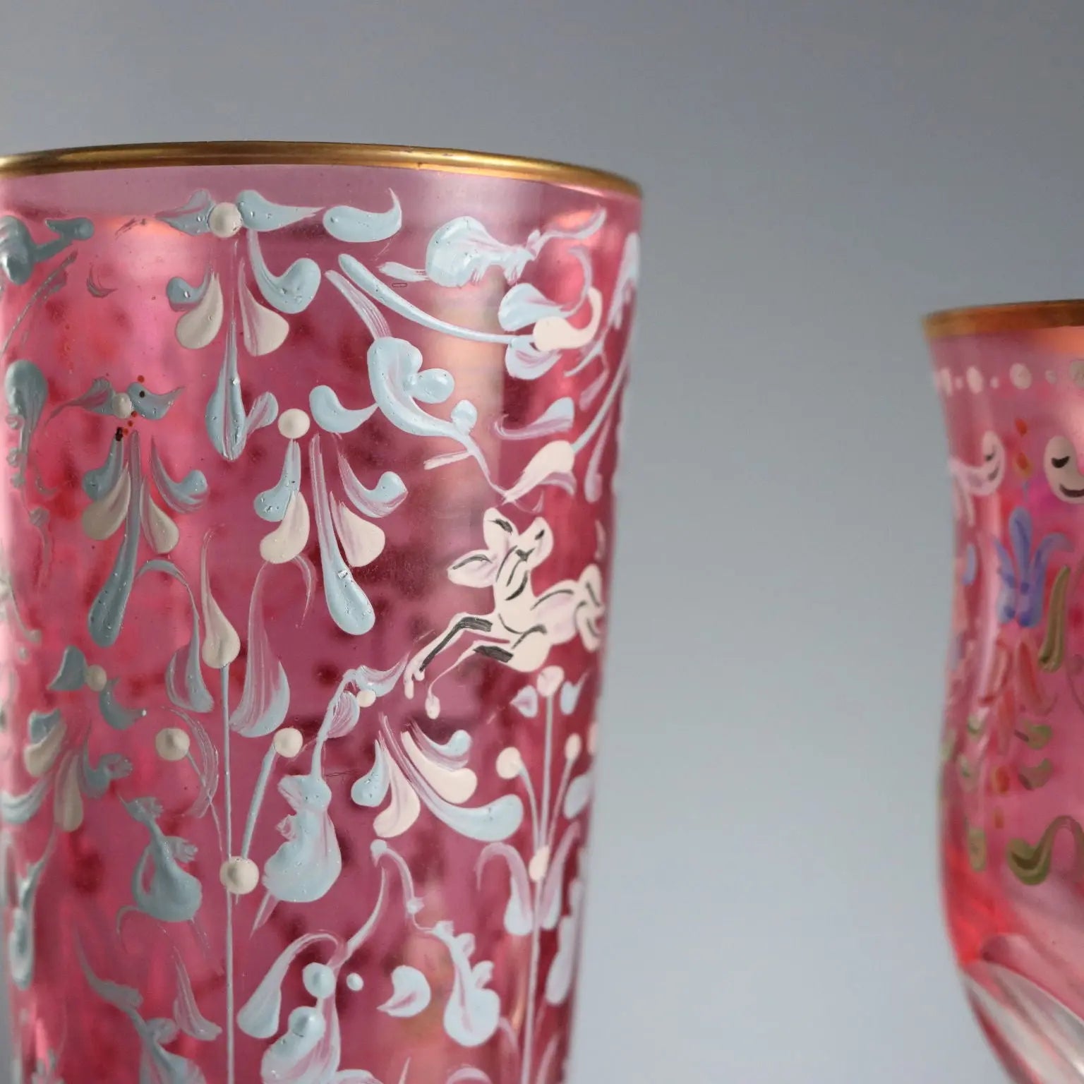 Vintage Glasses Coloured and Engraved Glass XX Century