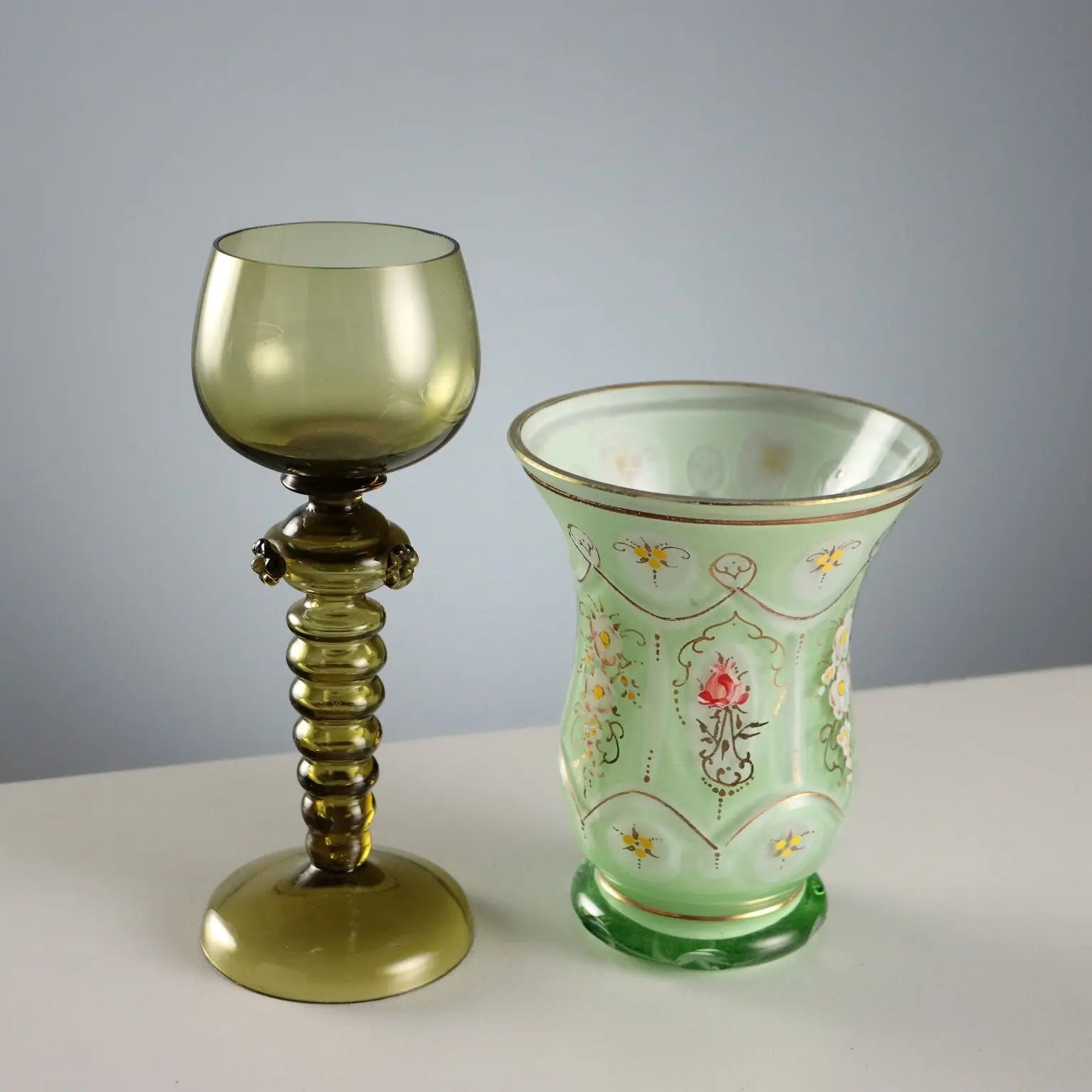 Vintage Glasses Coloured and Engraved Glass XX Century