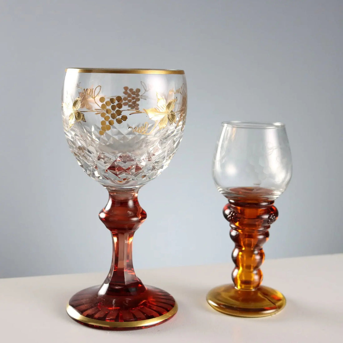 Vintage Glasses Coloured and Engraved Glass XX Century