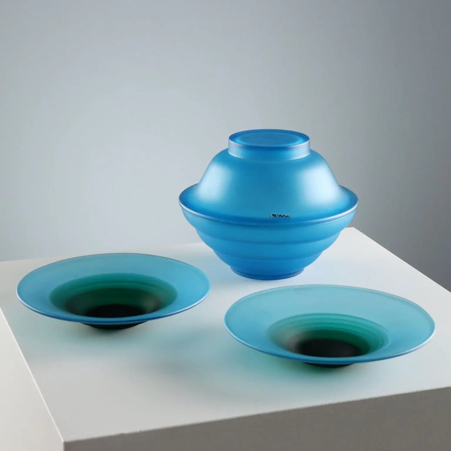 Vintage Bowl and Saucers VeArt Murano Glass Italy 1970s