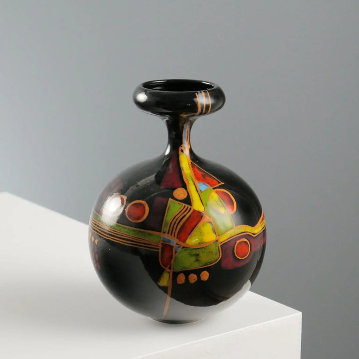 Vintage Vase Verzolini Ceramic Coloured Decorations Italy 1970s