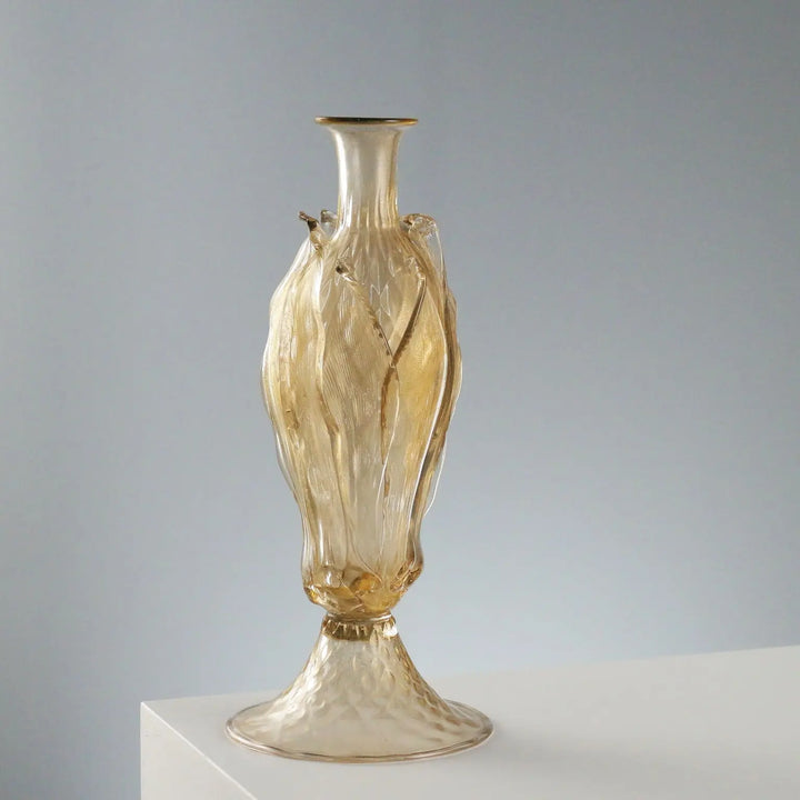 Vintage Vase Glass Gold Leaf Decorations Italy XX Century