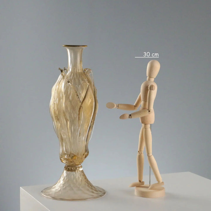 Vintage Vase Glass Gold Leaf Decorations Italy XX Century