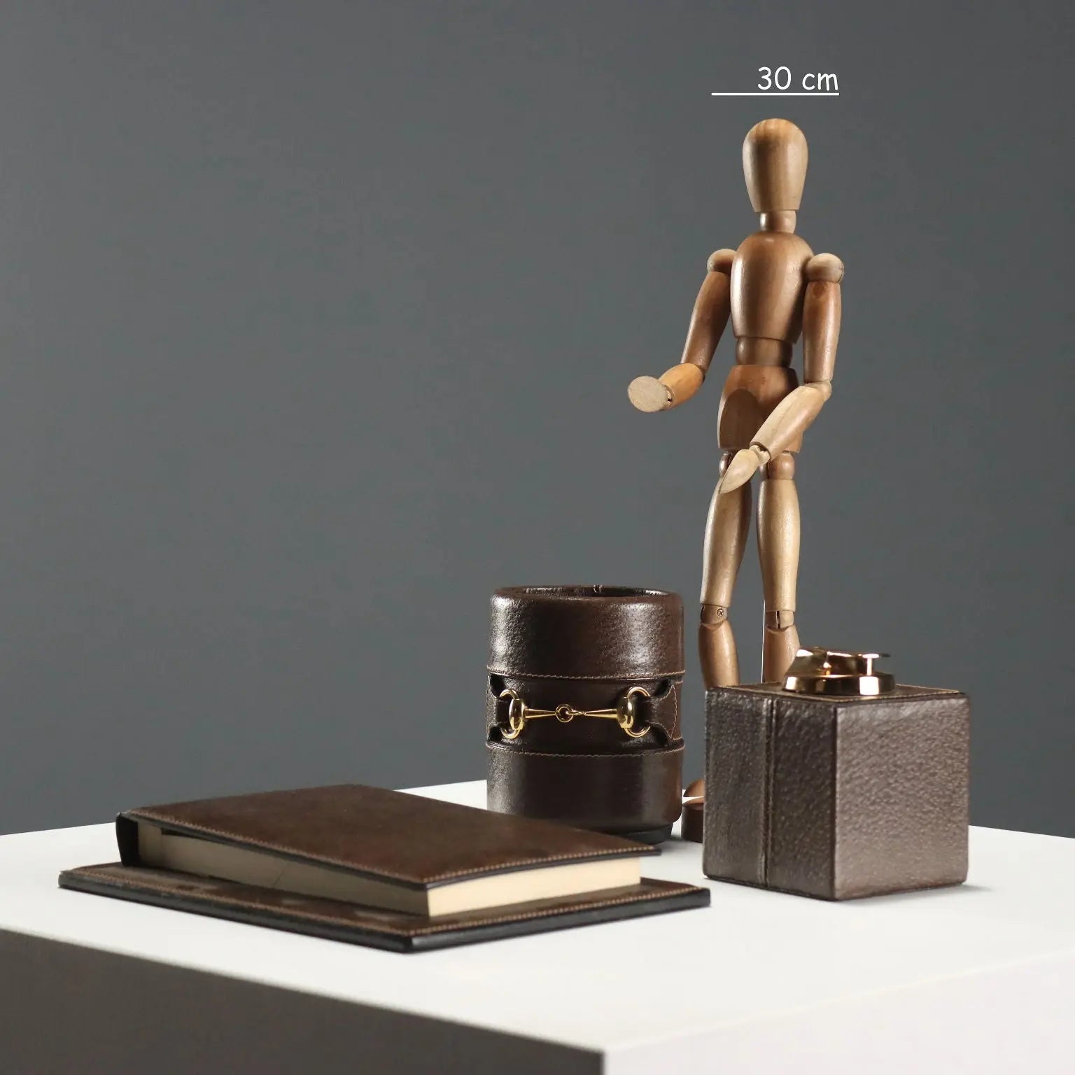 Gucci Desk Set Leather Brass Design 1970s-1980s