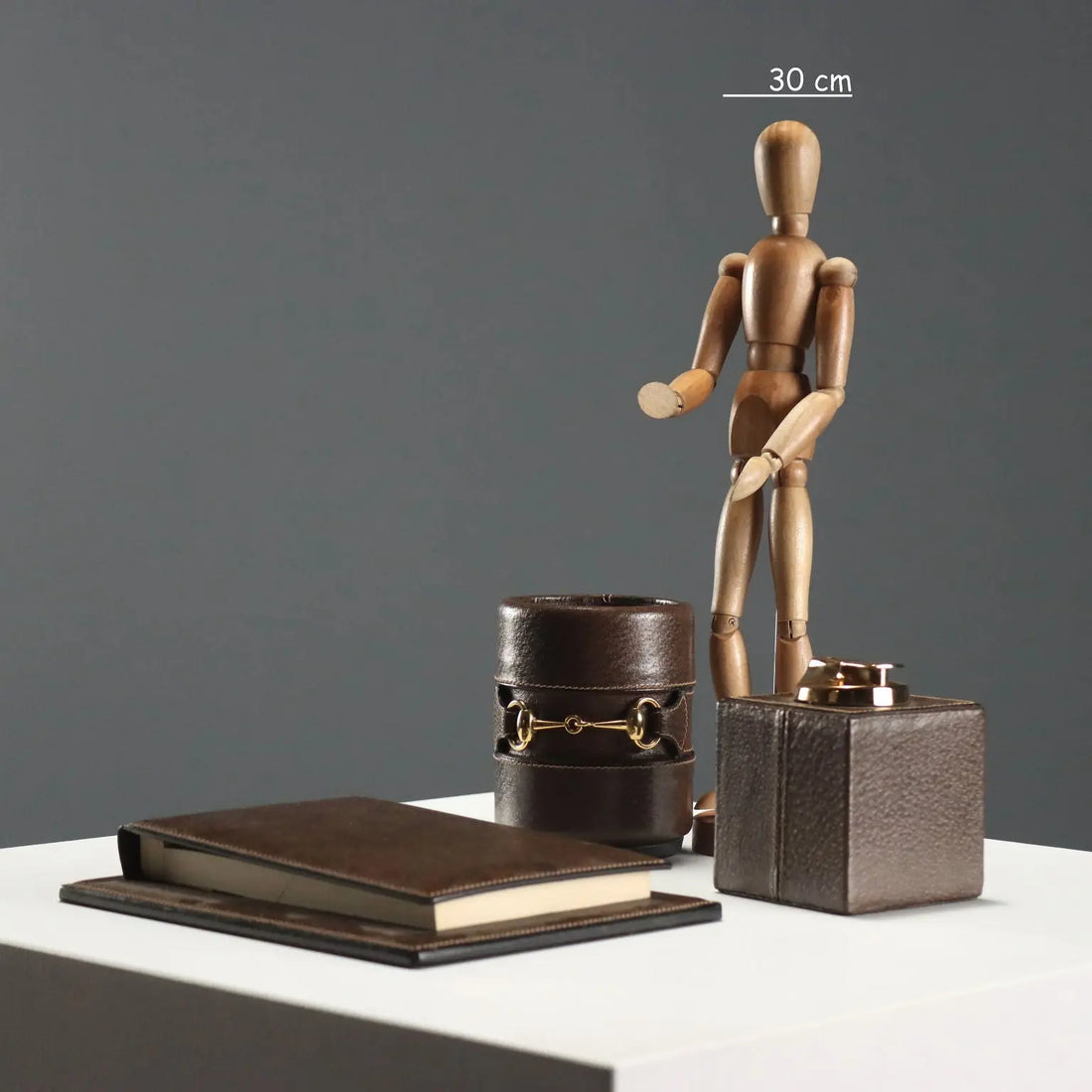Gucci Desk Set Leather Brass Design 1970s-1980s