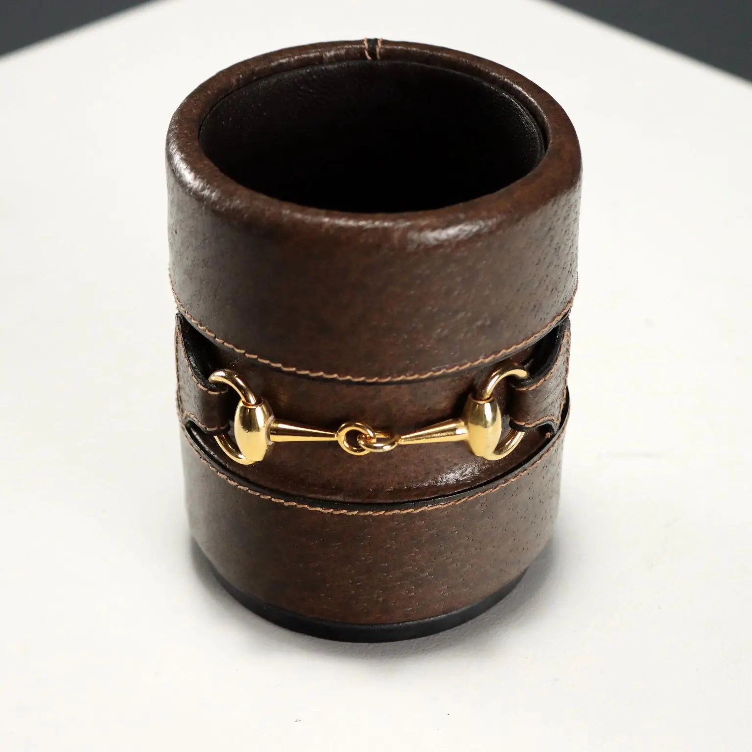 Gucci Desk Set Leather Brass Design 1970s-1980s