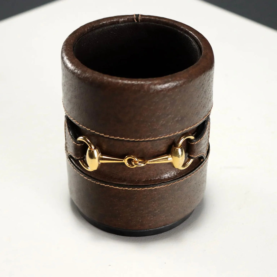 Gucci Desk Set Leather Brass Design 1970s-1980s