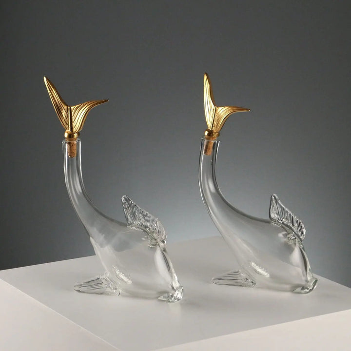 Vintage Decanters Murano Glass Gilded Metal Italy 1980s