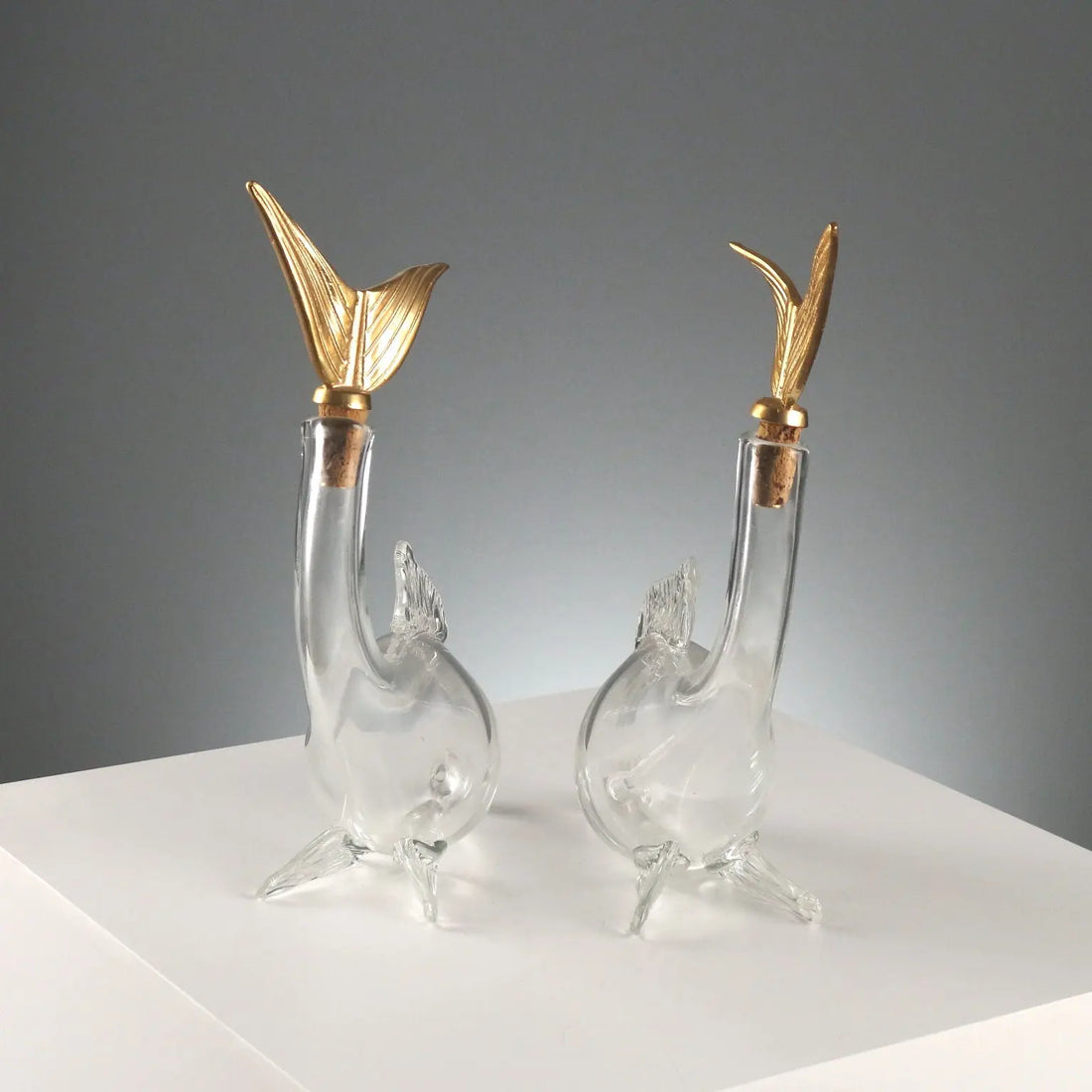Vintage Decanters Murano Glass Gilded Metal Italy 1980s