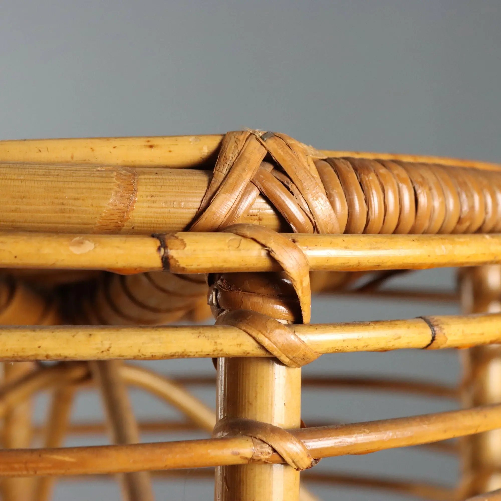 Vintage Stool Woven Bamboo Design Italy 1970s