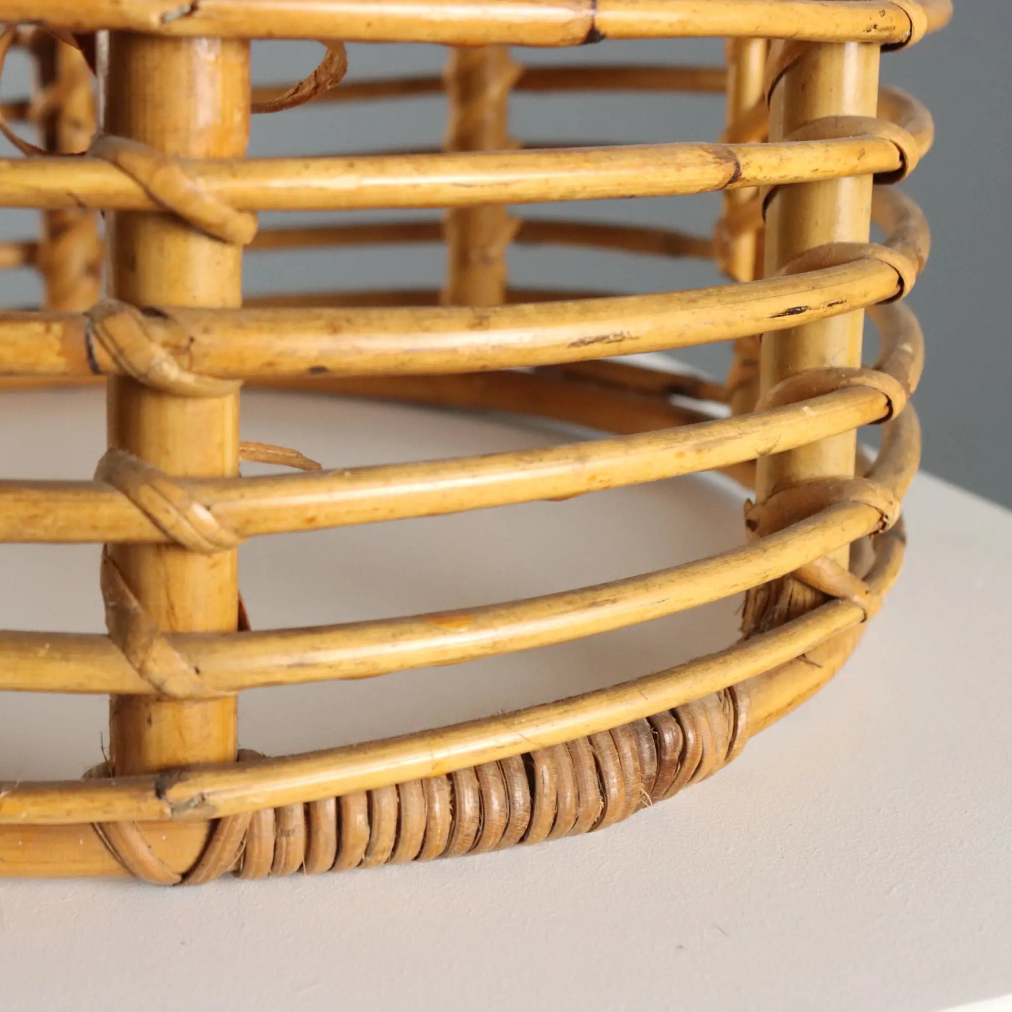 Vintage Stool Woven Bamboo Design Italy 1970s