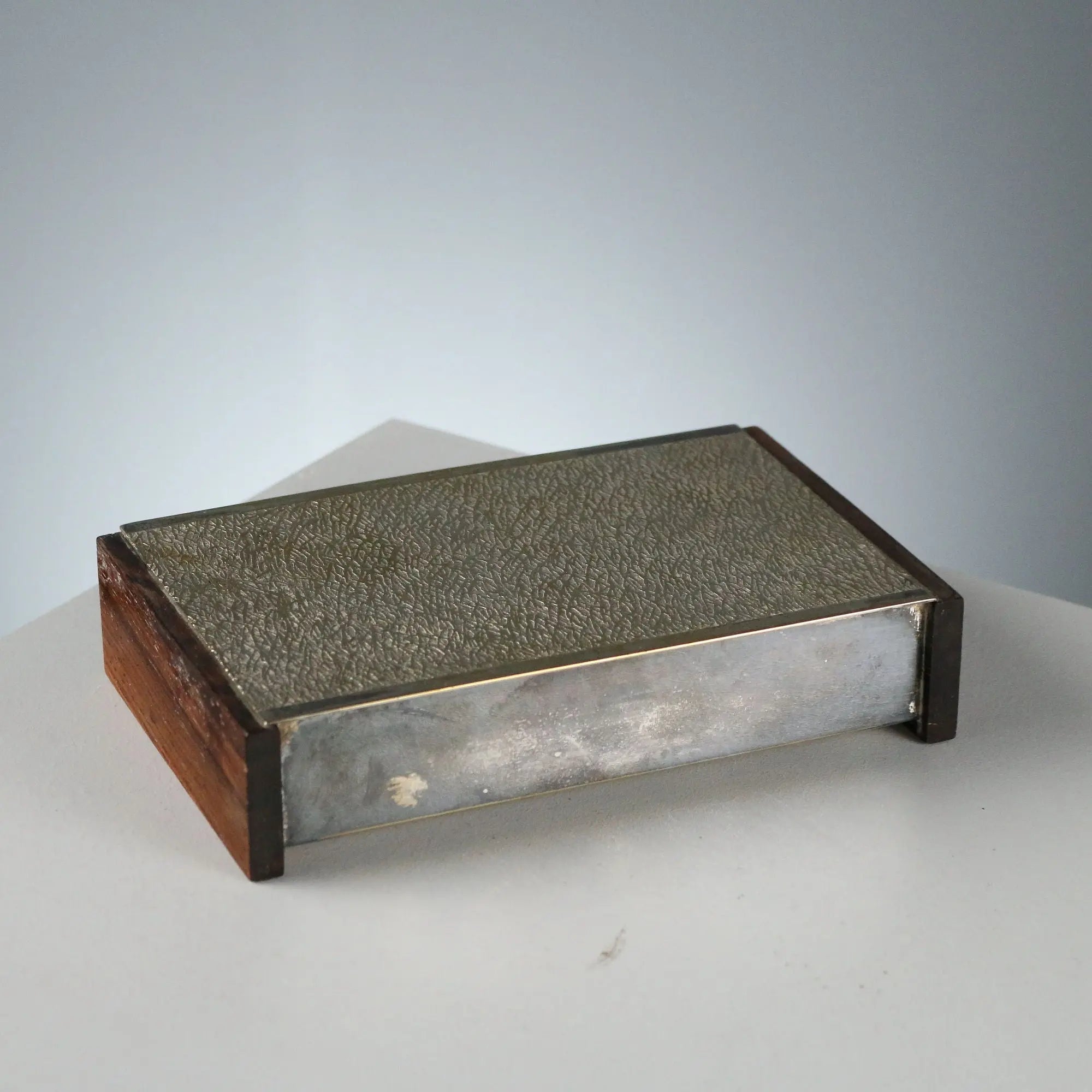 Vintage Jewelry Casket Wood Silvered Metal 1960s-1970s