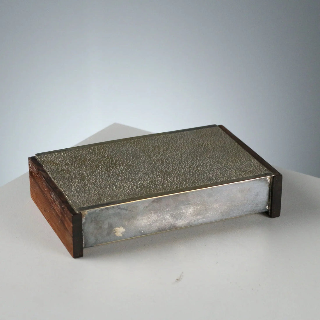 Vintage Jewelry Casket Wood Silvered Metal 1960s-1970s