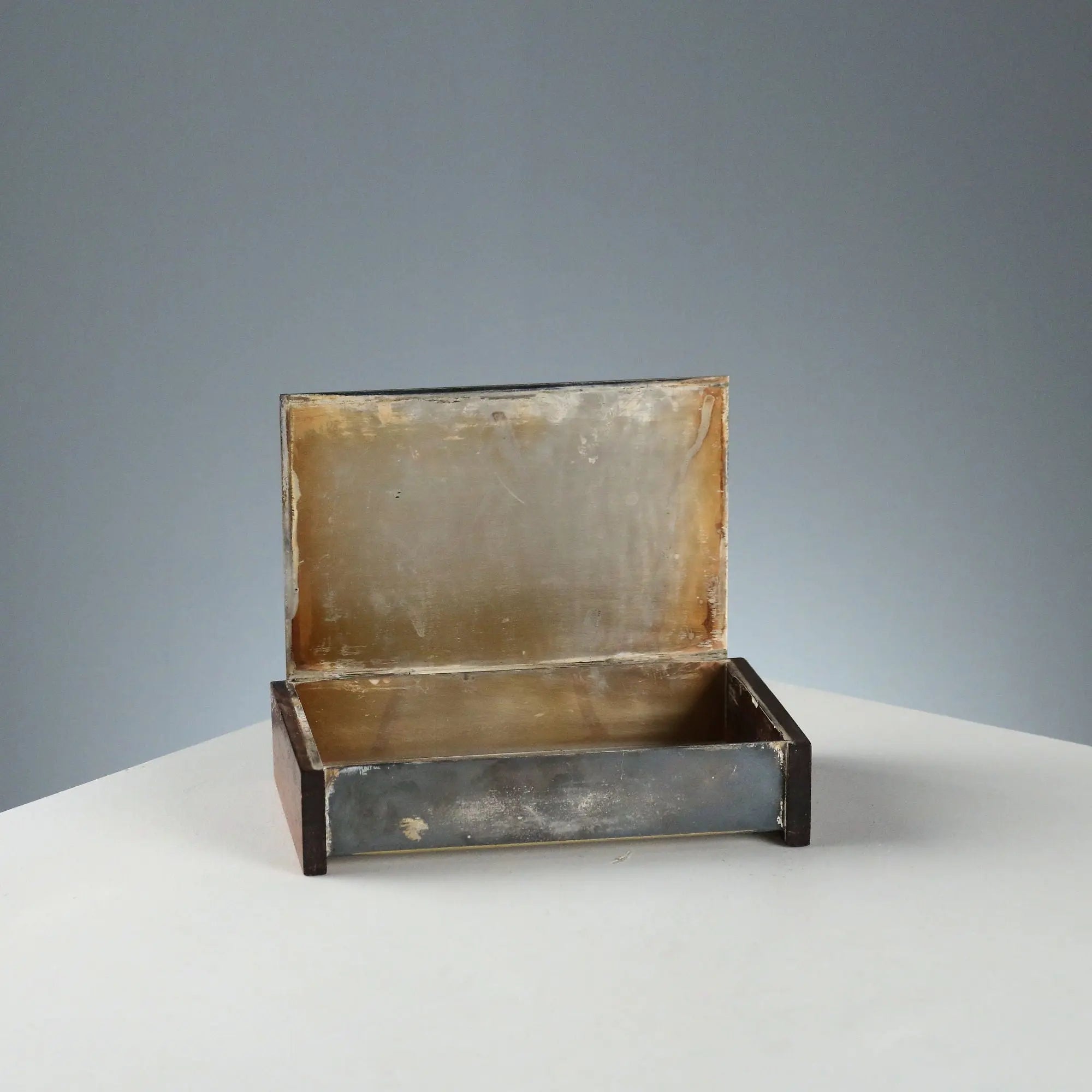 Vintage Jewelry Casket Wood Silvered Metal 1960s-1970s