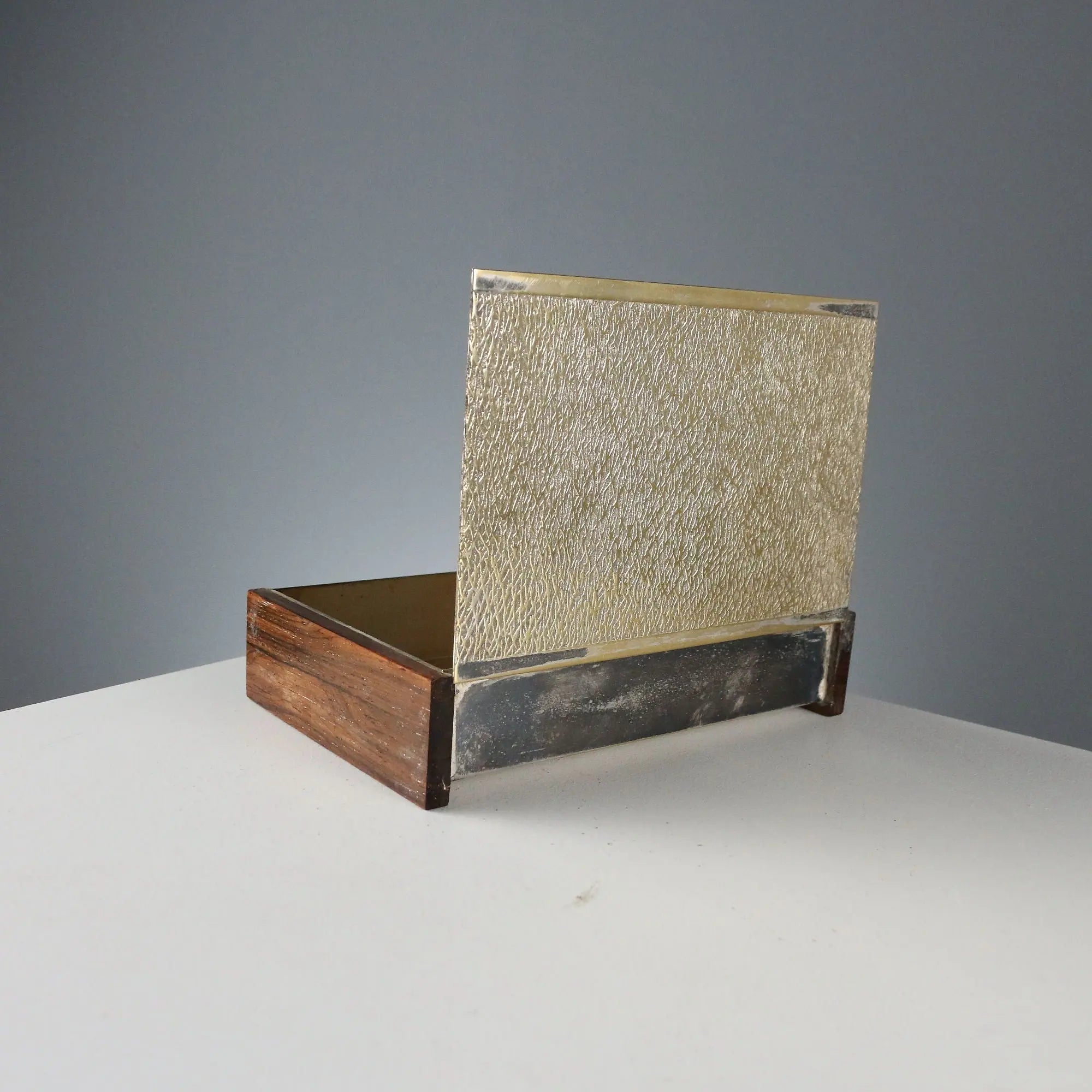 Vintage Jewelry Casket Wood Silvered Metal 1960s-1970s