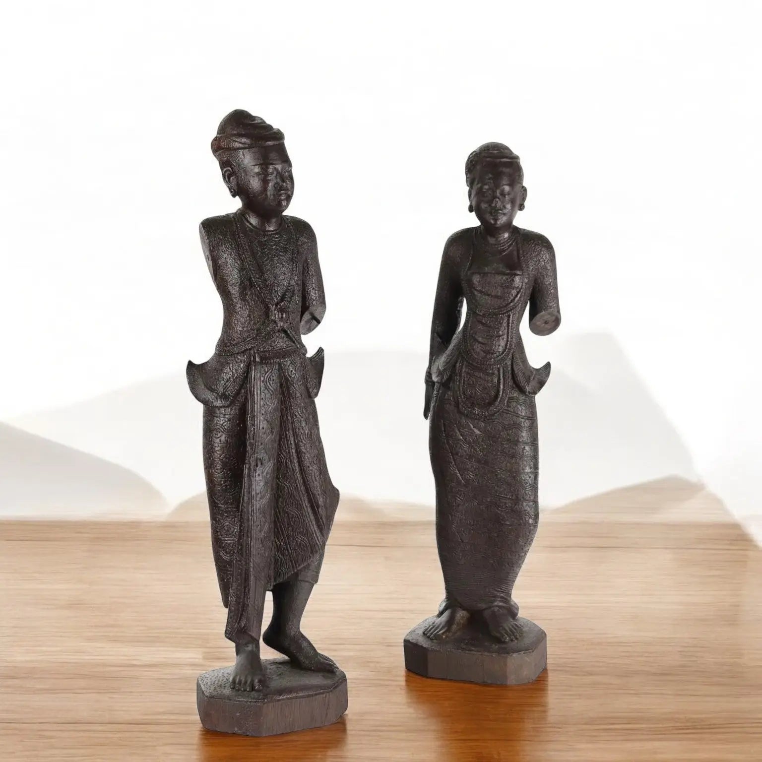 Pair of Antique Figurines Solid Wood Burma Early XX Century - Burma, Early XX Century | Antiques | Ceramics Products