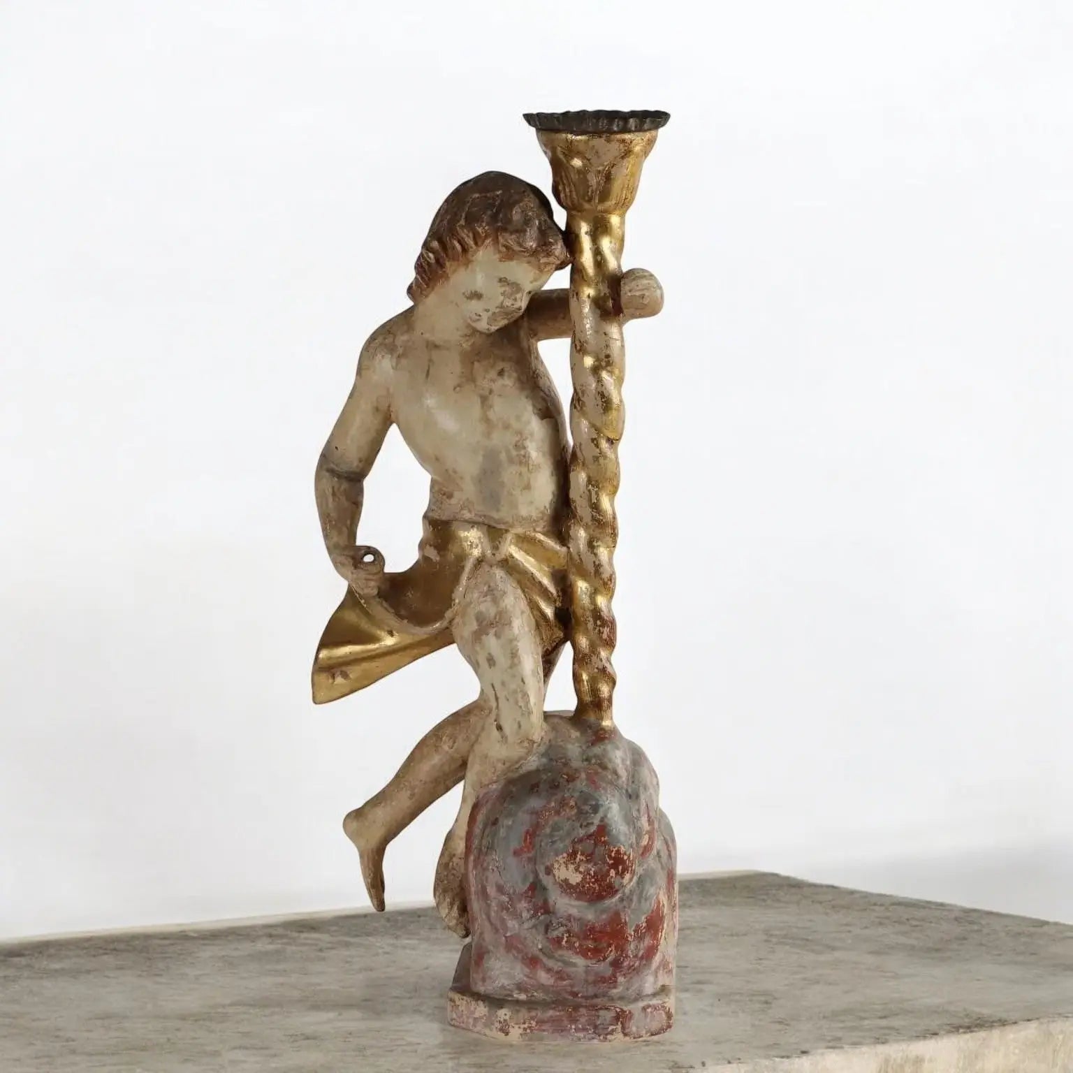 Antique Candle Holder Angel Wood Italy XVIII Century - Italy, XVIII Century | Antiques | Fancy Goods