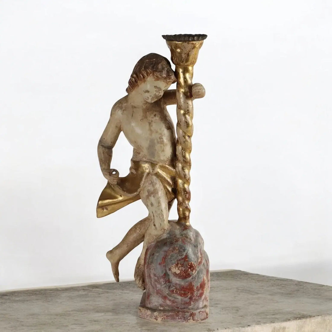 Antique Candle Holder Angel Wood Italy XVIII Century - Italy, XVIII Century | Antiques | Fancy Goods