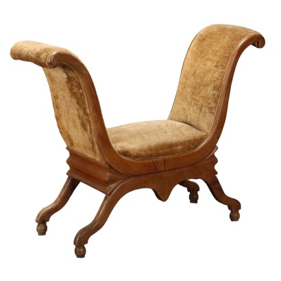 Ancient Curule Chair Mahogany Italy \'800 Padded Seat Armrests