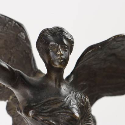Vintage Sculpture Winged Victory Bronze Italy 1920s Marble Round