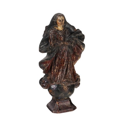 Heilige Jungfrau Holzskulptur Spanien \'700 Graviert und Bemalt