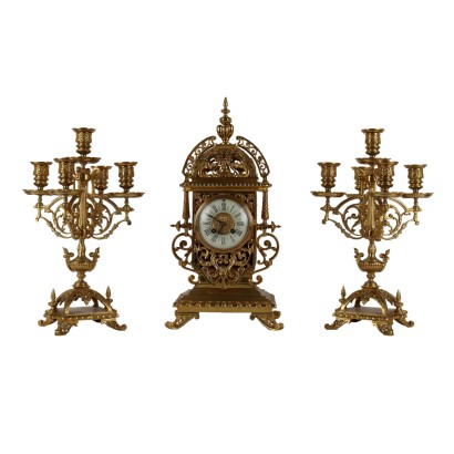 Triptych Gilt Bronze Clock