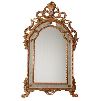 Antique Rococo Style Mirror Carved and Gilded Wood Italy XX Century
