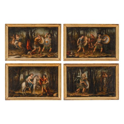 art, Italian art, ancient Italian painting, Group of Four Paintings with Scenes from