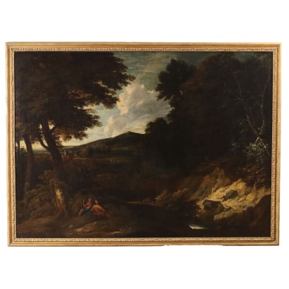 Large Classical Landscape Painting with Fi, Large classic landscape with figures