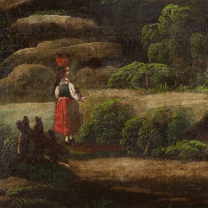 Peinture de paysage avec personnages