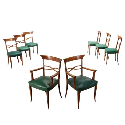 Groupe de 6 chaises et 2 fauteuils, chaises années 1950