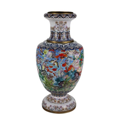 Grand Vase Cloisonné Ancien en Bronze Asie XXe Siècle