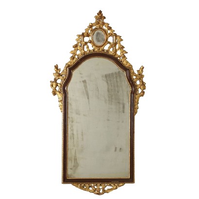 Miroir Néoclassique Ancien Bois Doré et Laqué du XVIIIe Siècle