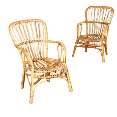 Pair of Vintage 1980s Bamboo Armchairs Italy