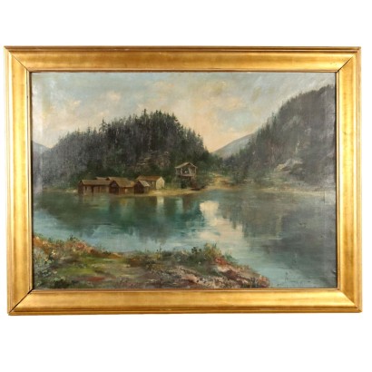 Dipinto Paesaggio con Lago di Montagna