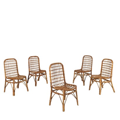 Cinco sillas de bambú de los años 80