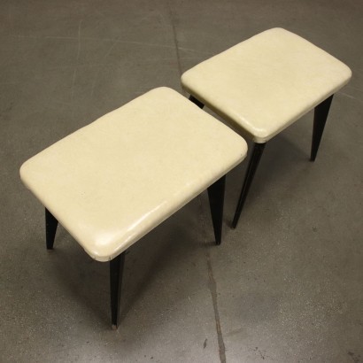Pair of stools stained beech wood foam padding skai Italy 1950s